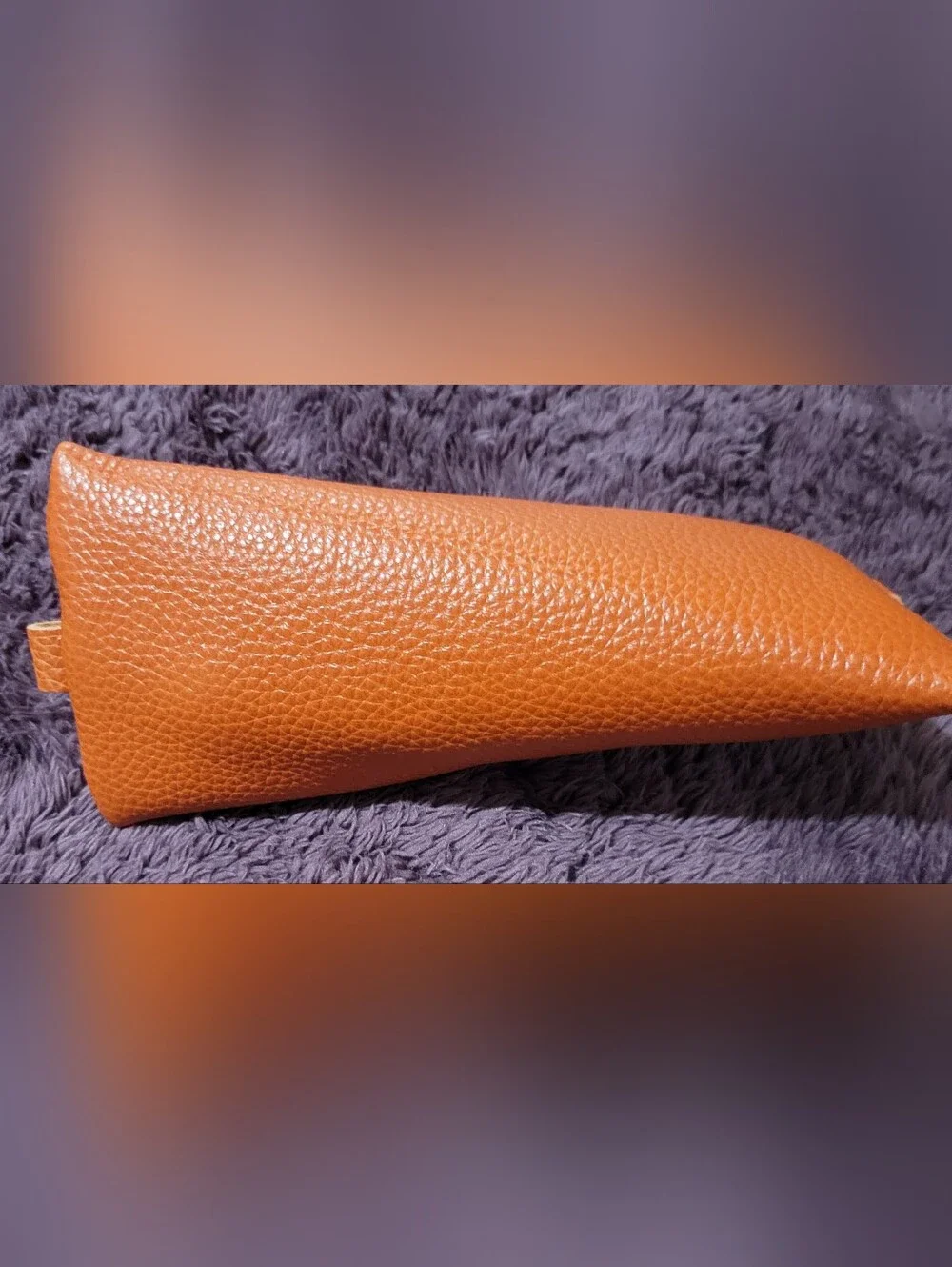 Portland Leather Orange Pebbled Leather Zip Cosmetic Case